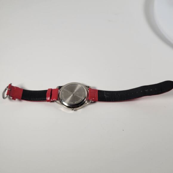 Red Crystal Bezel Quartz Watch with Leather Strap, Analog Display, 40mm Case - Picture 16 of 16
